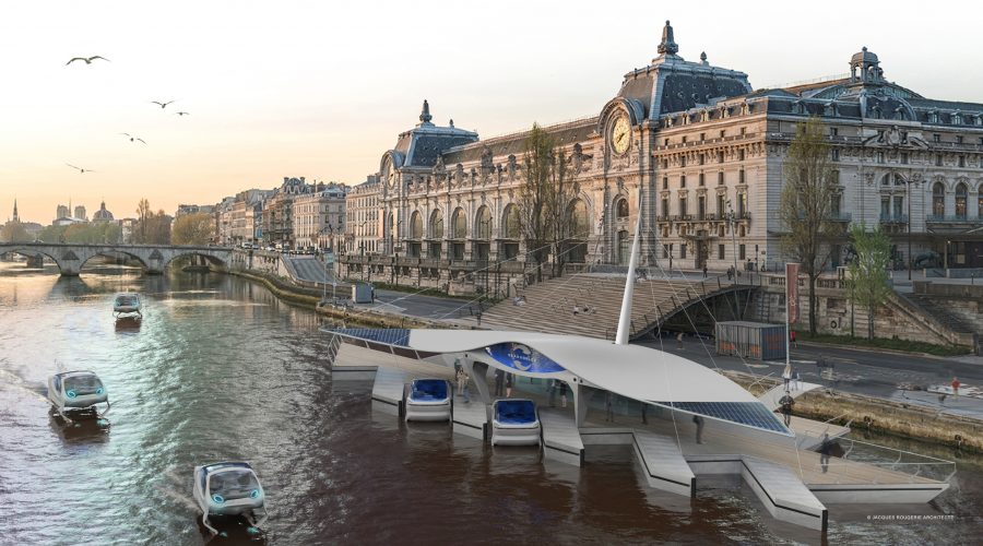 So könnten die SeaBubble-Docks in der Pariser Innenstadt aussehen. Bild: Seabubbles.fr